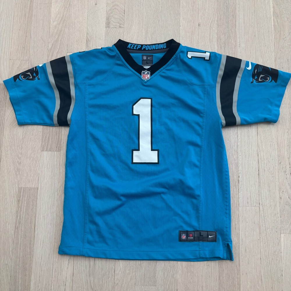 Nike Cam Newton Jersey Youth L Blue Good Used Condition Carolina Panthers #1